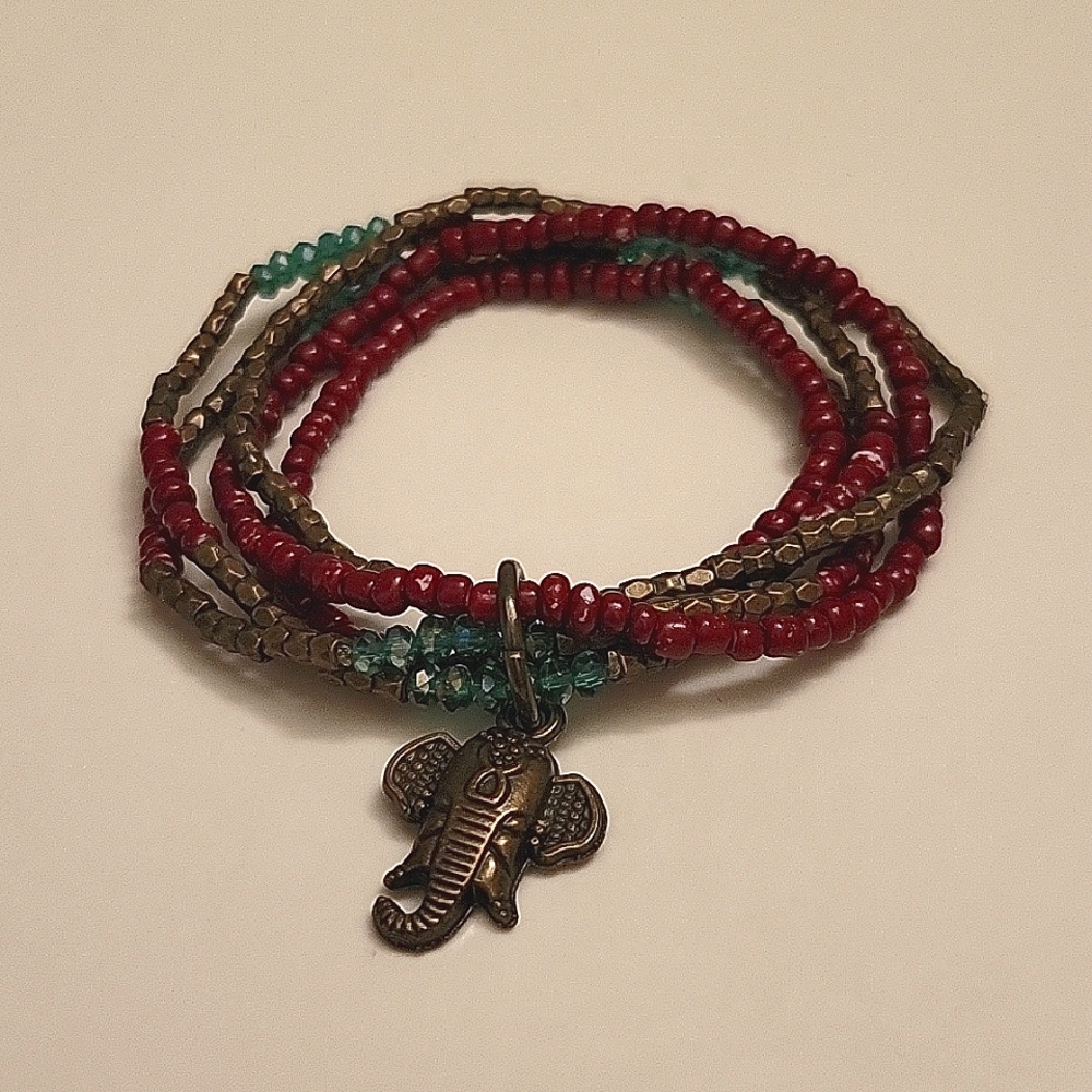 Boho Bead and Elephant Charm Bracelet